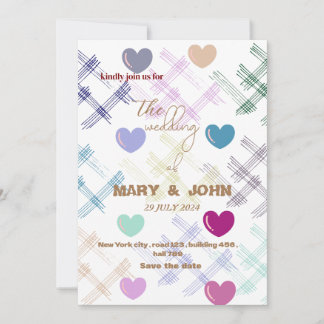Colourful Heart Pattern Wedding Invitation | Moder