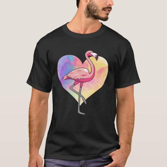 Colourful Heart Pink Flamingo Bird T-Shirt (Front)