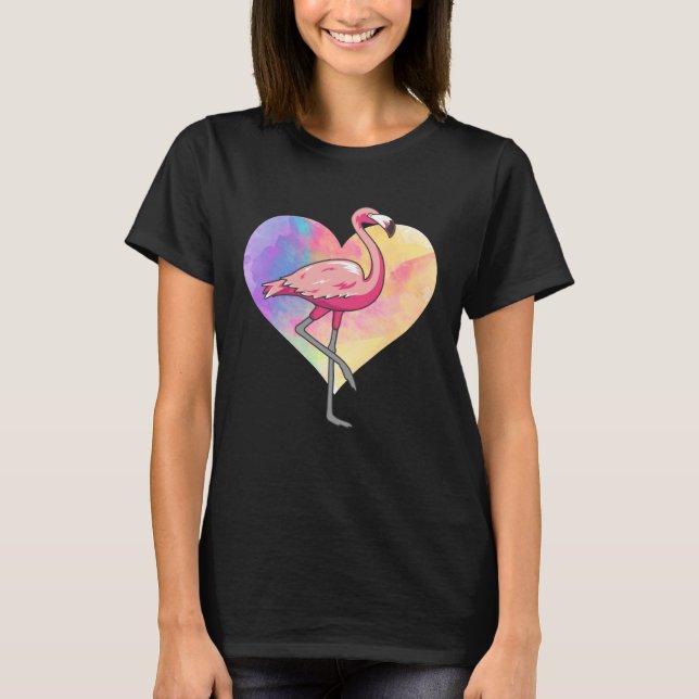 Colourful Heart Pink Flamingo Bird T-Shirt (Front)