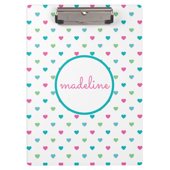 Colourful Heart Polka Dot Clipboard (Front)
