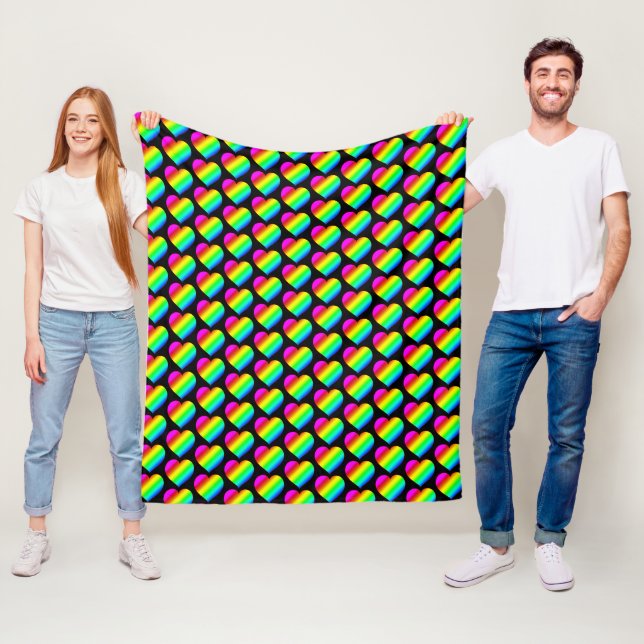Colourful Heart Rainbow Love Bright Colour Fleece Blanket (In Situ)