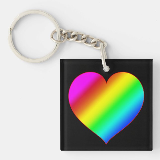 Colourful Heart Rainbow Love Bright Colour Key Ring (Front)