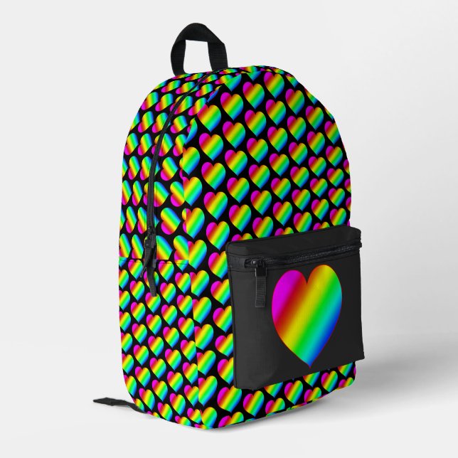Colourful Heart Rainbow Love Bright Colour Printed Backpack (Back Corner Left)