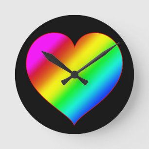 Colourful Heart Rainbow Love Bright Colour Round Clock