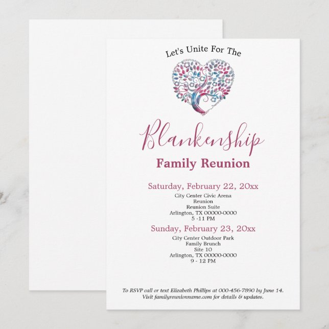 Colourful Heart Shape Tree Family Reunion Template (Front/Back)