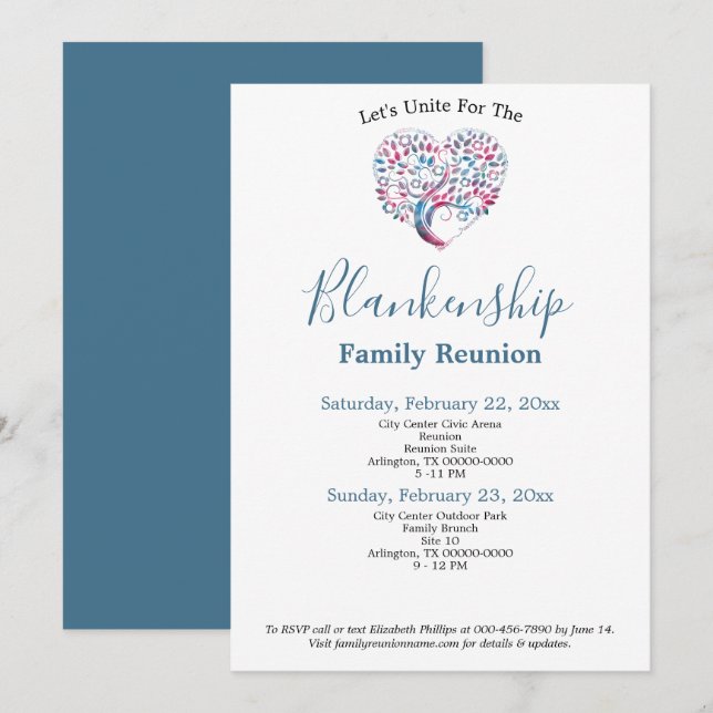 Colourful Heart Shape Tree Family Reunion Template (Front/Back)