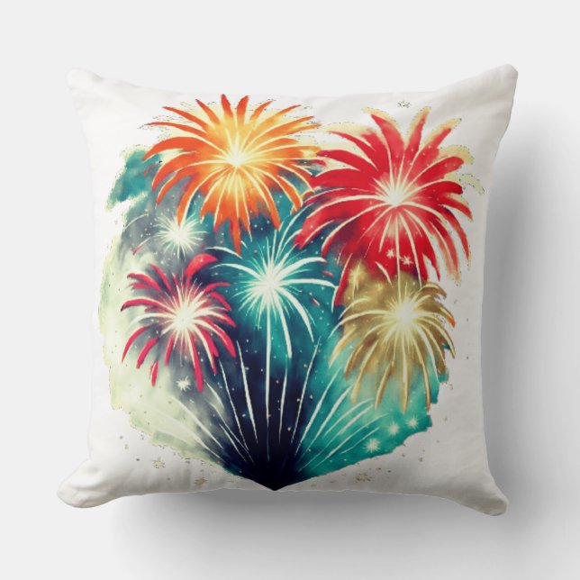 Colourful heart - shaped fire works.  cushion (Front)