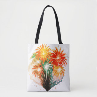 Colourful heart - shaped fire works.  tote bag