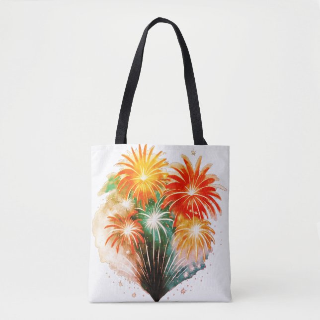 Colourful heart - shaped fire works.  tote bag (Front)