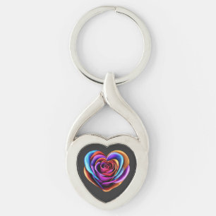 Colourful Heart Shaped Rose-Valentine's Day  Key Ring