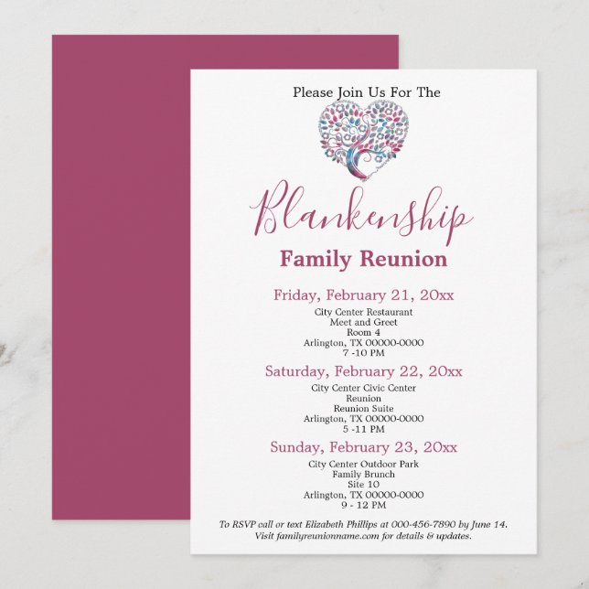 Colourful Heart Shaped Tree Family Reunion Templat Invitation (Front/Back)