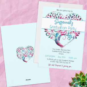 Colourful Heart Shaped Tree Graduation Party Invitation