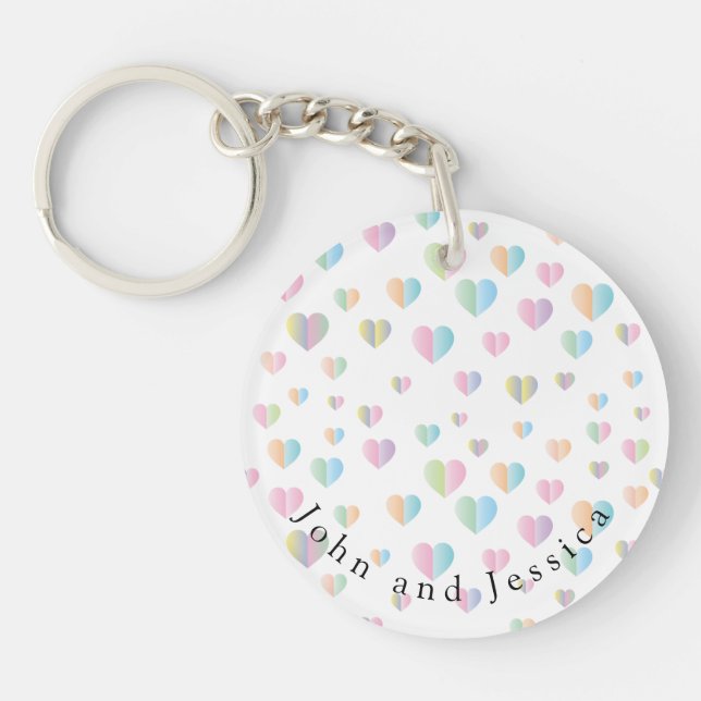 Colourful Heart Speckles Note Card Design Key Ring (Front)