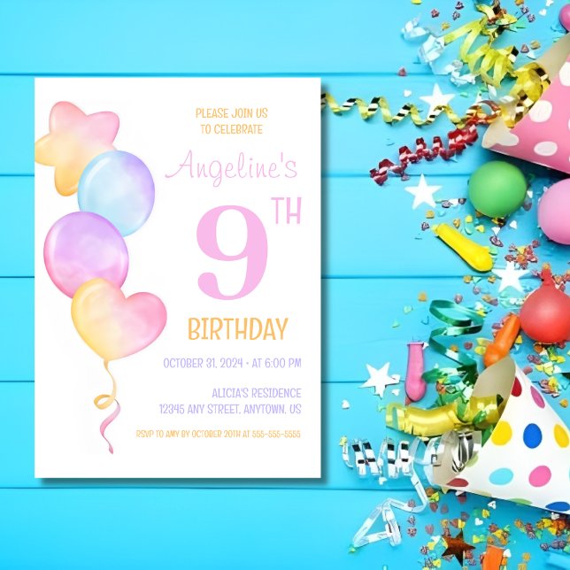 Colourful Heart Star Balloon Kids Birthday Invitation (Creator Uploaded)