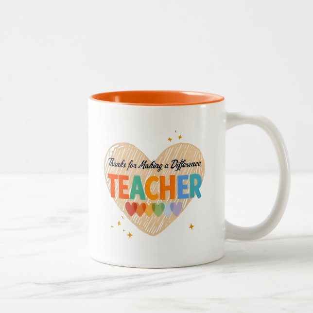 Colourful Heart Teacher Appreciation Two-Tone Coffee Mug (Right)
