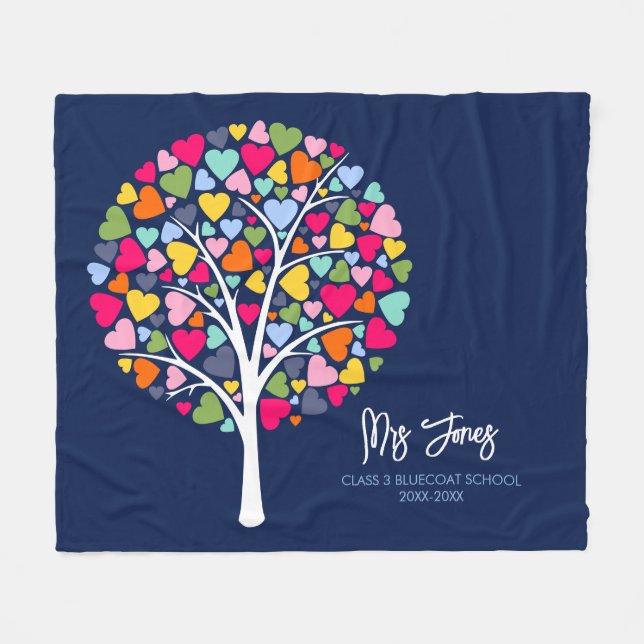 Colourful Heart Tree Design for Teacher Fleece Blanket (Front (Horizontal))