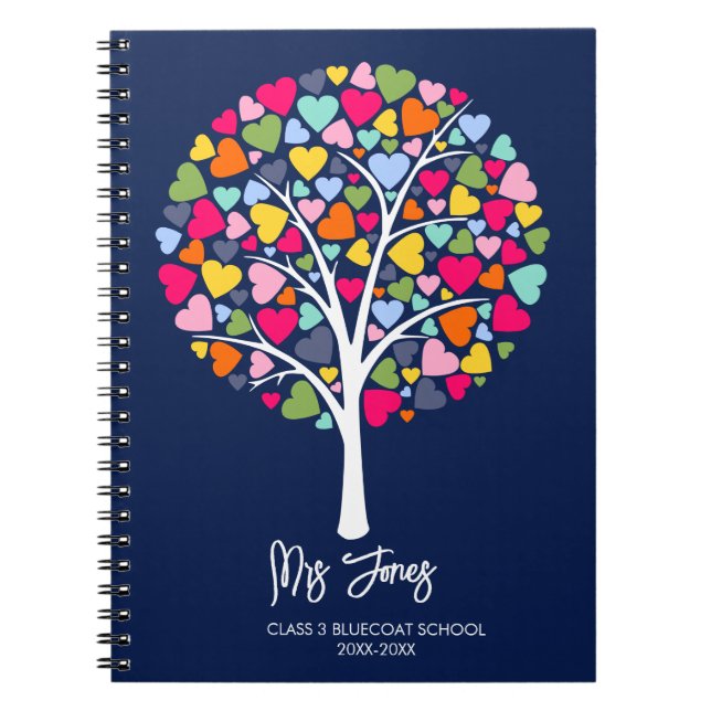 Colourful Heart Tree Design for Teacher Notebook (Front)