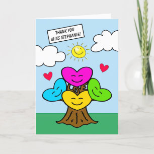 Colourful Heart Tree With Sunshine Teacher Thank You Card