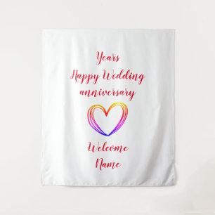 colourful heart years happy wedding anniversary tapestry