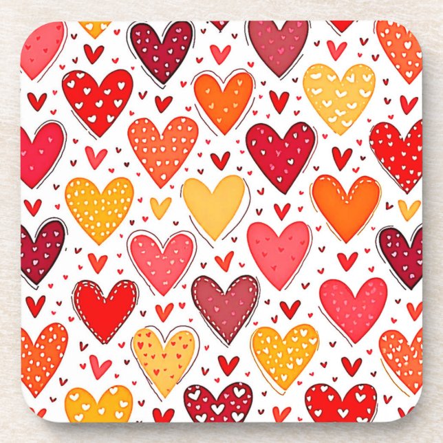 Colourful Heartfelt Love Pattern Design Coaster (Front)