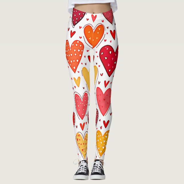 Colourful Heartfelt Love Pattern Design Leggings (Front)