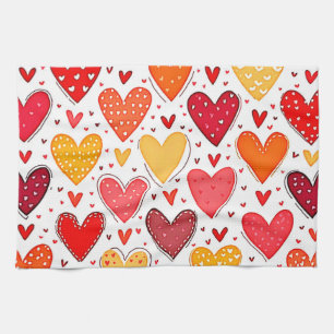 Colourful Heartfelt Love Pattern Design Tea Towel