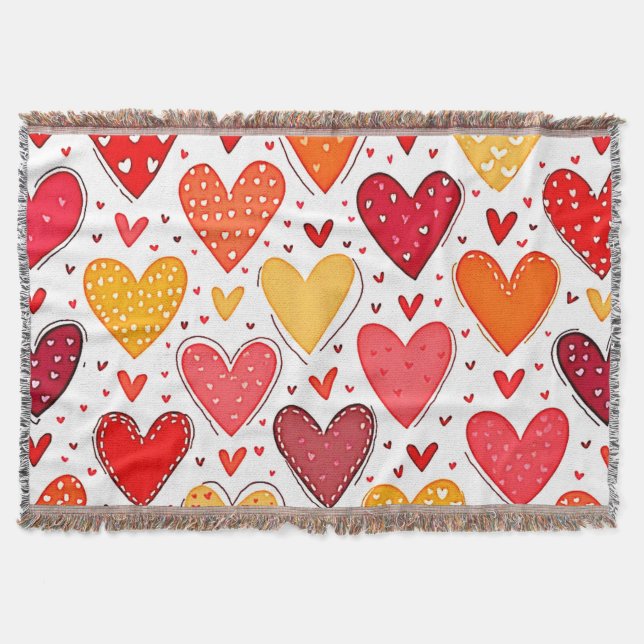 Colourful Heartfelt Love Pattern Design Throw Blanket (Front)