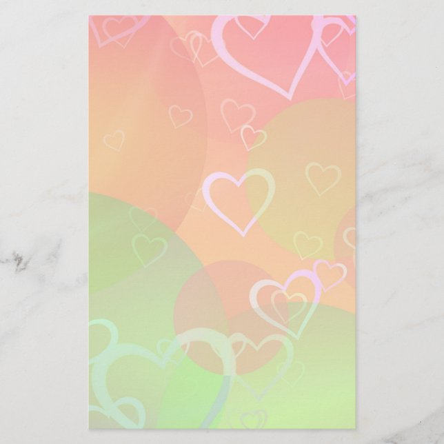 Colourful Hearts and Balloons Abstract Design Stationery (Front)