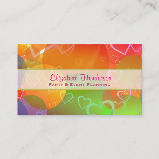 Colourful Hearts and Balloons Pattern Business Card (Front)