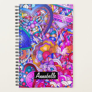 Colourful Hearts and Flowers Abstract Personalised Planner