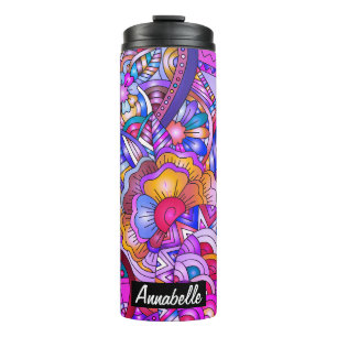 Colourful Hearts and Flowers Abstract Personalised Thermal Tumbler