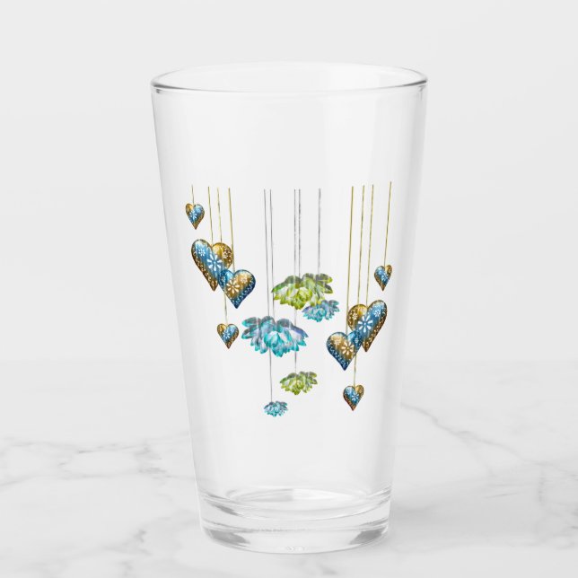 Colourful Hearts And Flowers Glass (Front)