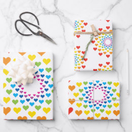 Colourful hearts around hearts wrapping paper sheet
