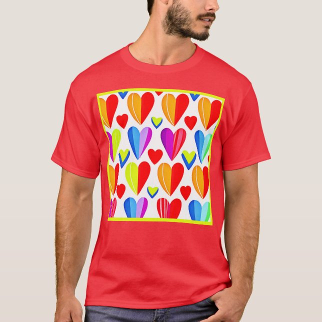 Colourful Hearts Bliss: Stylish Pattern T-Shirt (Front)