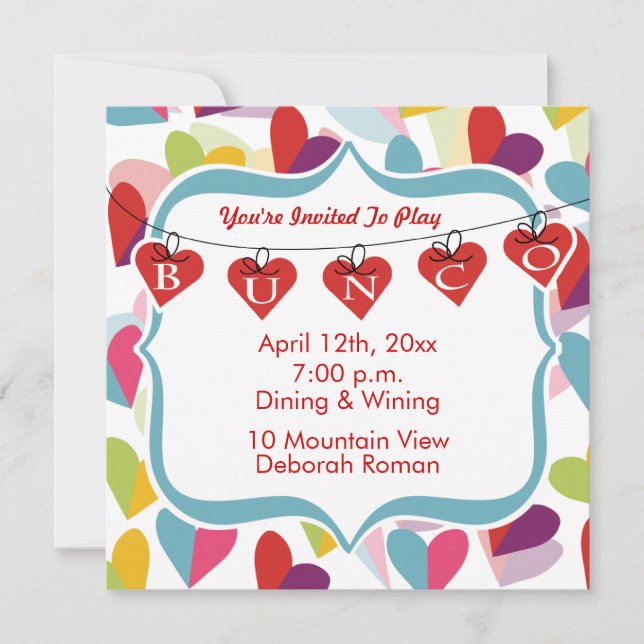 Colourful Hearts Bunco Invite (Front)