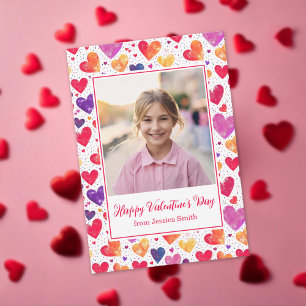 Colourful Hearts Classroom Valentine's Day Photo  Card