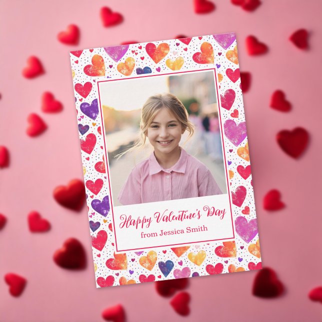 Colourful Hearts Classroom Valentine's Day Photo  Card (Creator Uploaded)