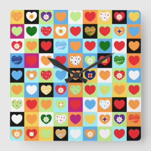 Colourful hearts, clock