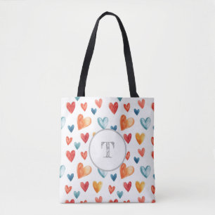 Colourful Hearts Custom Inital Tote Bag