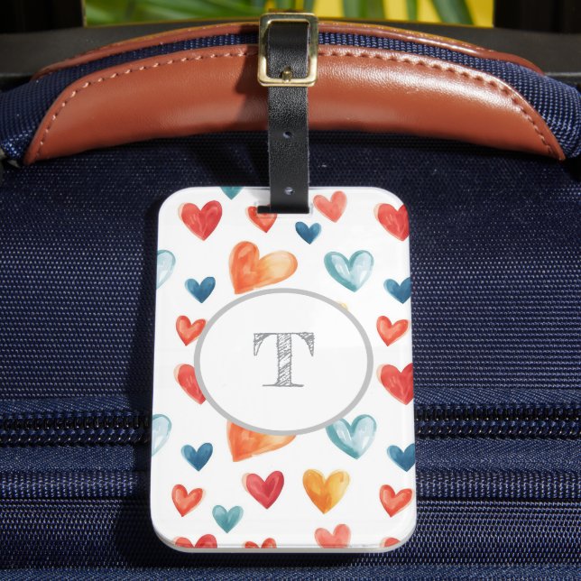 Colourful Hearts Custom Inital Tote Luggage Tag (Front Insitu 2)