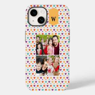 Colourful Hearts Custom Monogram 4-Photos Case-Mate iPhone 14 Case