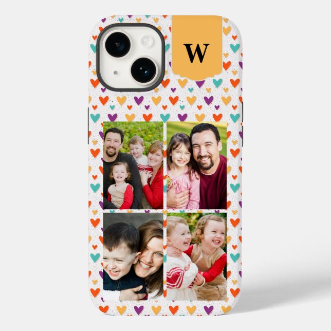  Colourful Hearts Custom Monogram 4-Photos  Case-Mate iPhone Case (Back)
