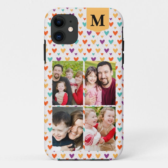  Colourful Hearts Custom Monogram 4-Photos  Case-Mate iPhone Case (Back)