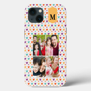 Colourful Hearts Custom Monogram 4-Photos iPhone 13 Case