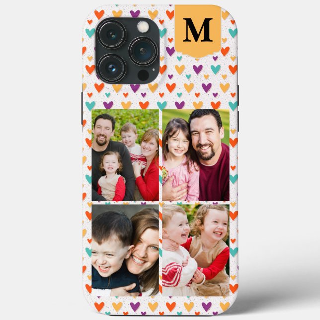 Colourful Hearts Custom Monogram 4-Photos  Case-Mate iPhone Case (Back)