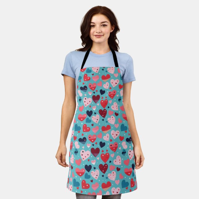 Colourful Hearts Cute Pattern Apron (Worn)