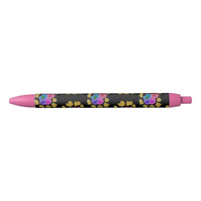 Colourful Hearts Design Black Ink Pen (Front)