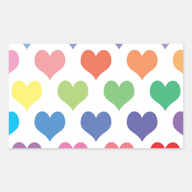 Colourful hearts design rectangular sticker (Front)