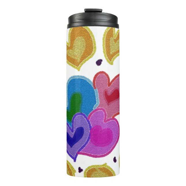 Colourful Hearts Design Thermal Tumbler (Front)