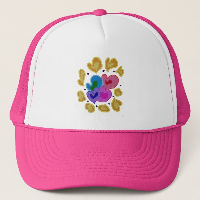 Colourful Hearts Design Trucker Hat (Front)